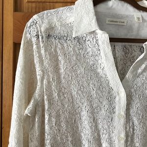 Coldwater Creek Sheer lace bottom up blouse PL